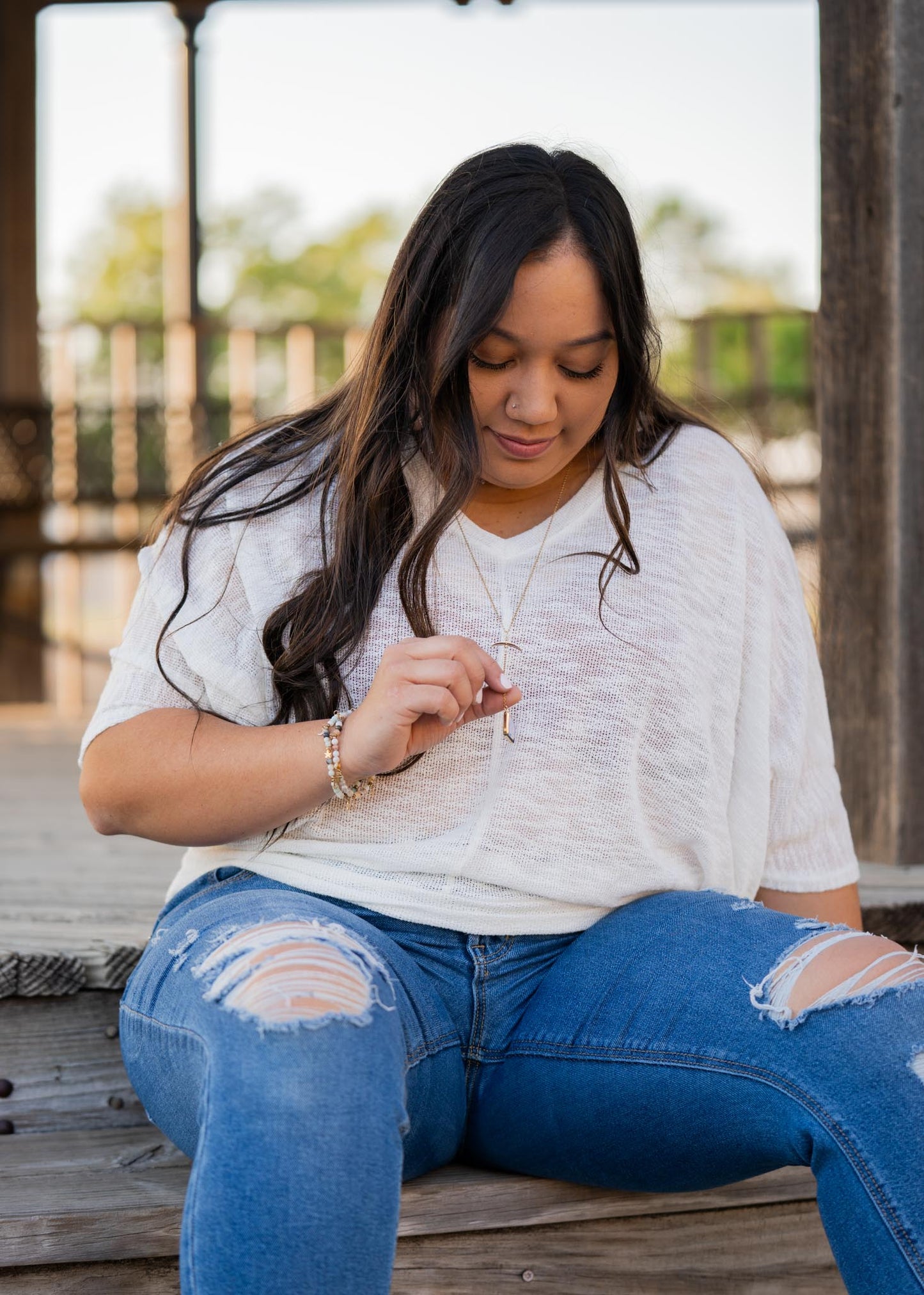Gold Moon Necklace with Iridescent Pendant