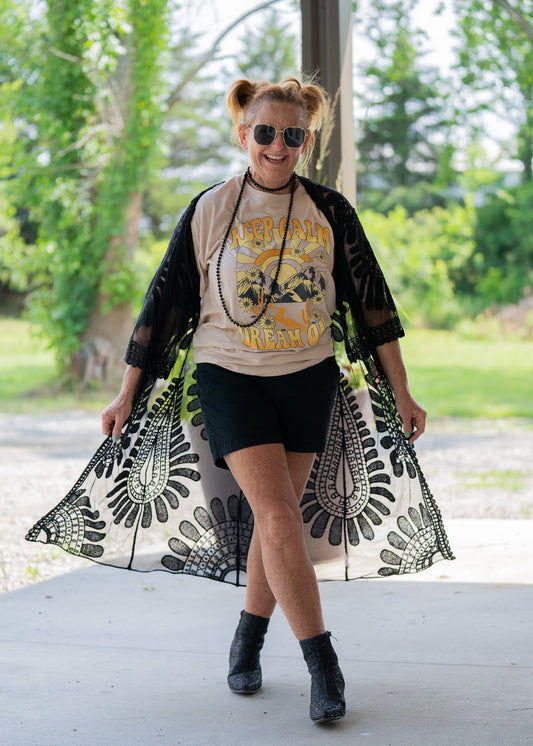 Lace Duster Kimono Black