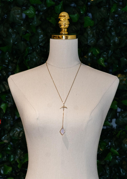 Gold Moon Necklace with Iridescent Pendant