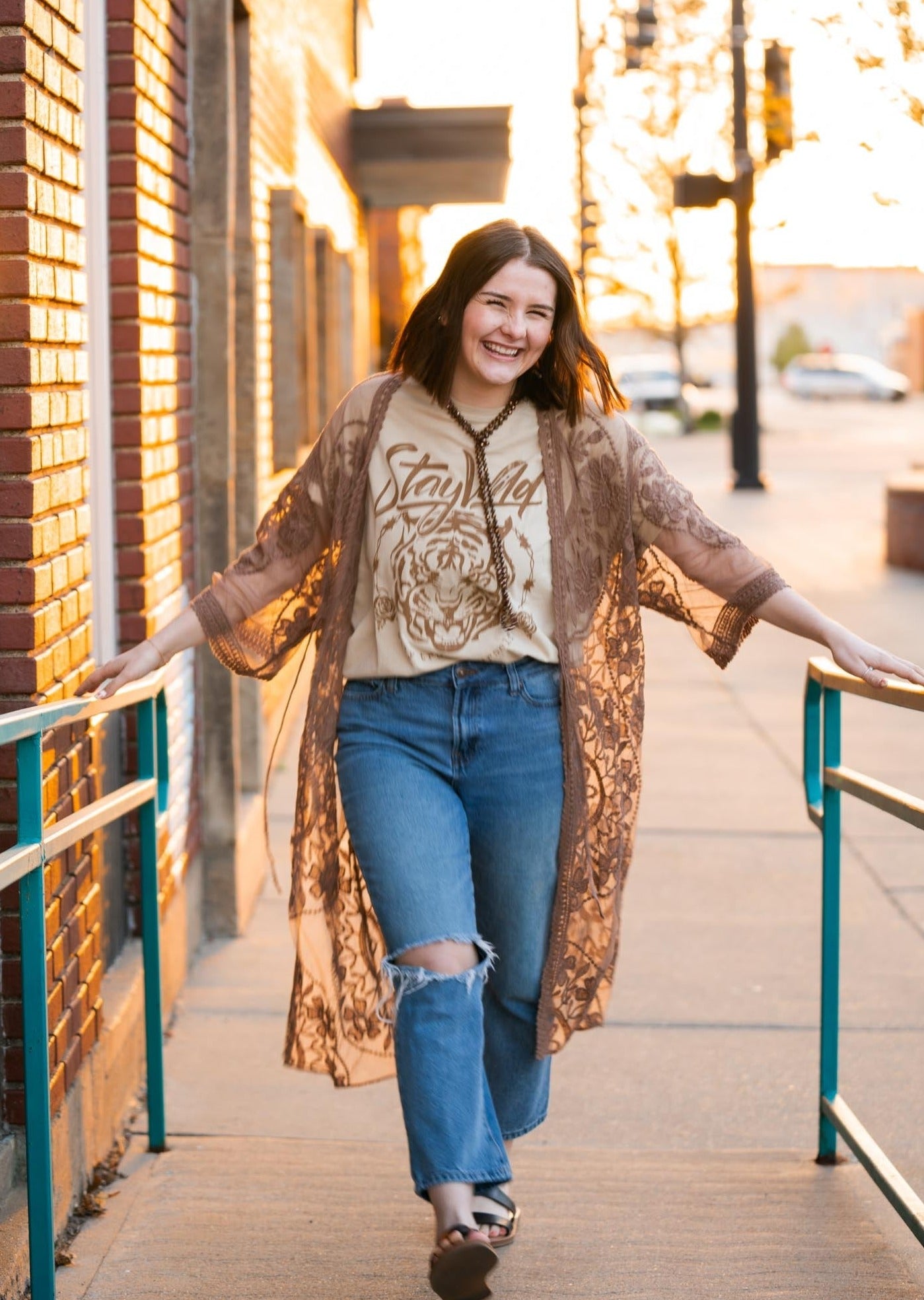 Lace Duster Kimono Brown