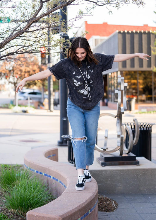 Butterfly Mineral Wash Black Graphic Tee