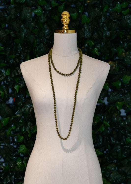 Beaded Knot Necklace Moss Green