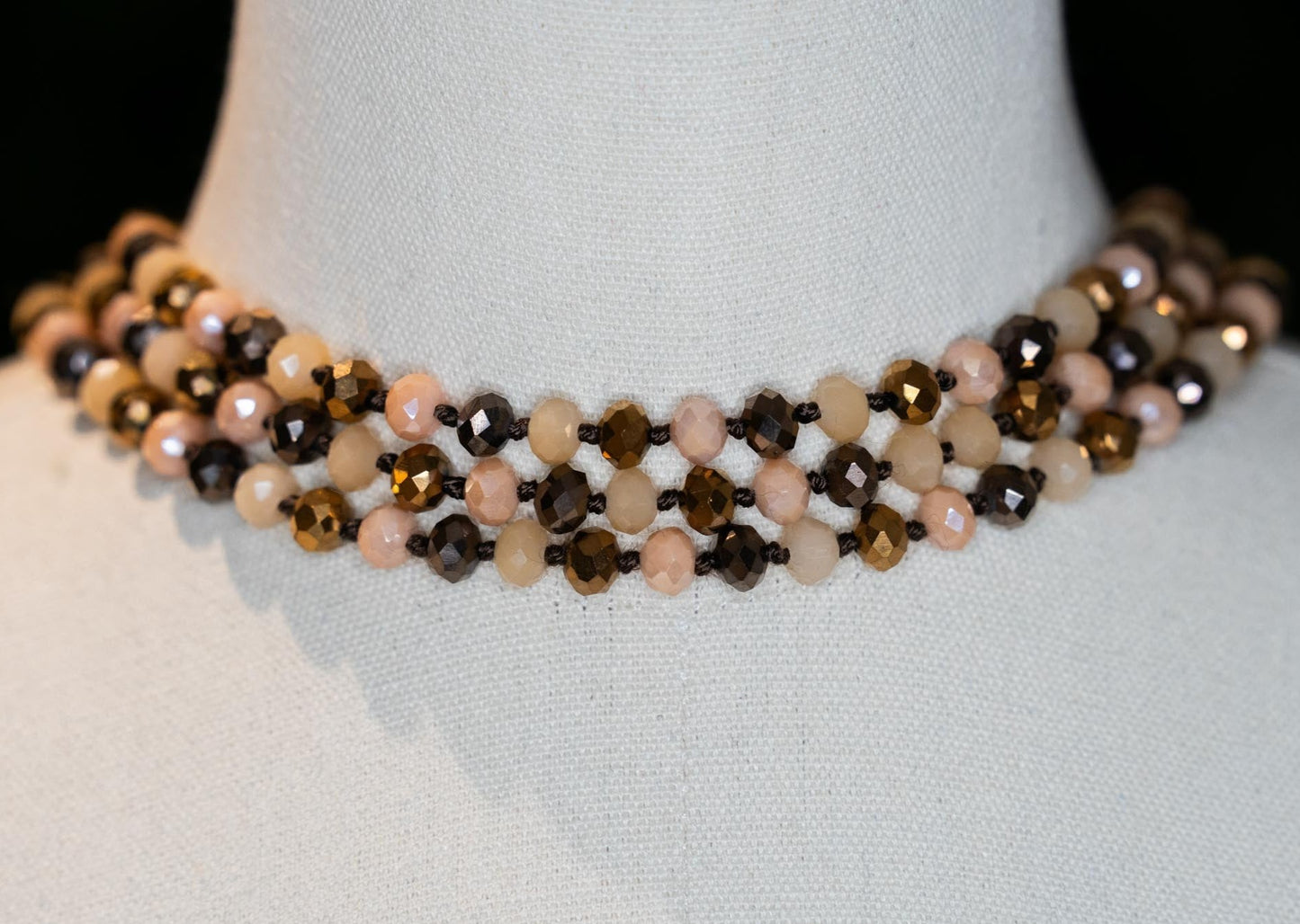 Beaded Knot Necklace Brown & Blush