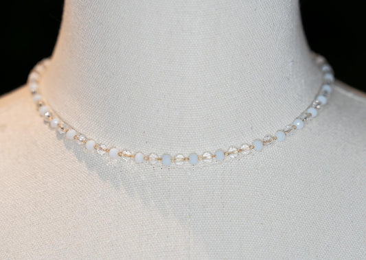 Beaded Choker Necklace White & Clear