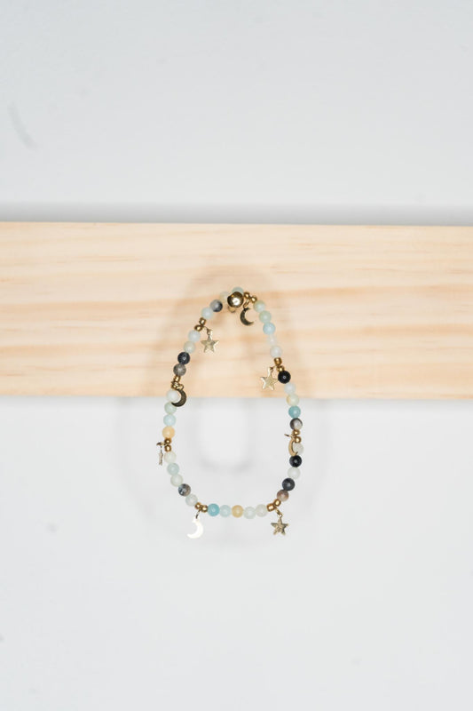 Star & Moon Bracelet Multi-Teal Stone