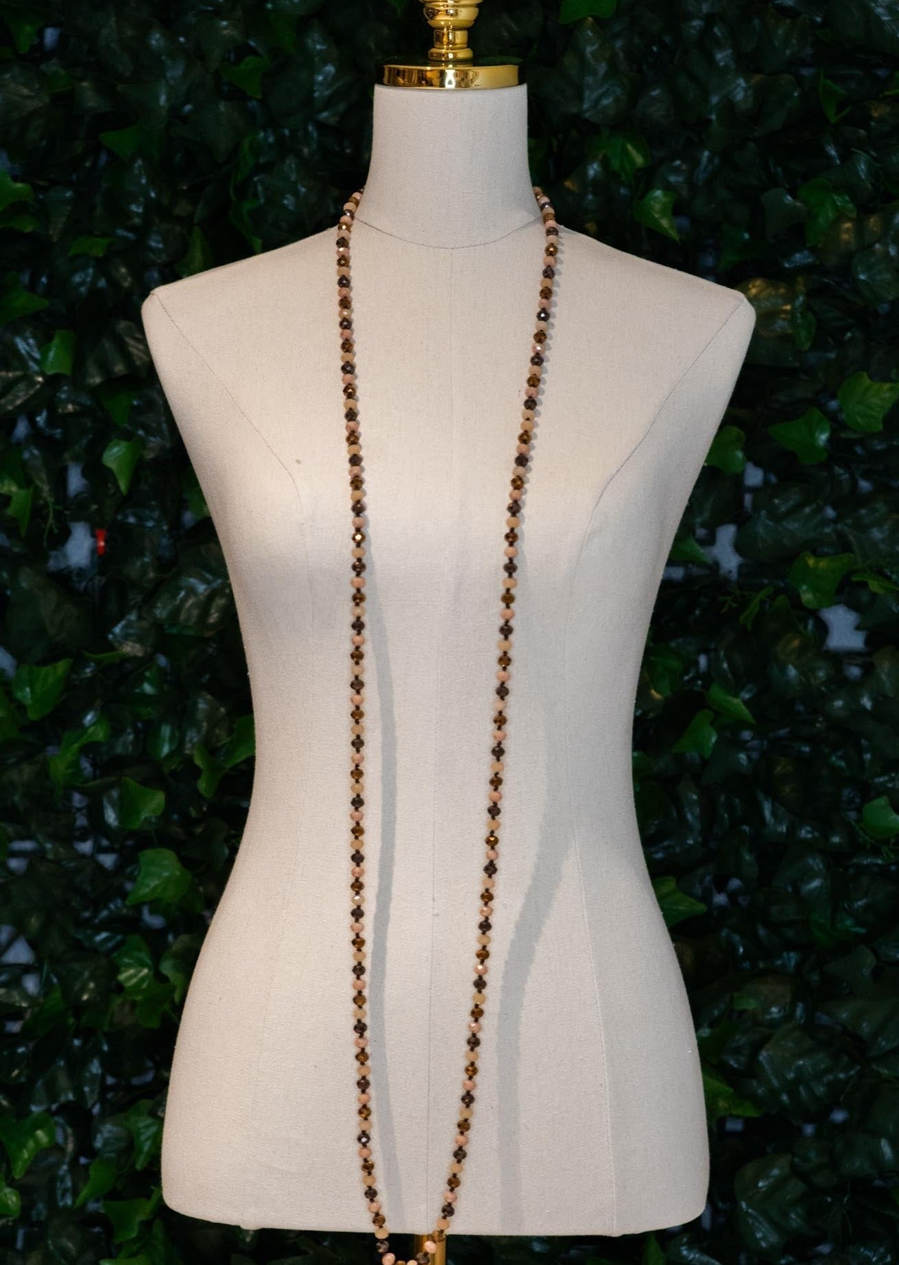 Beaded Knot Necklace Brown & Blush