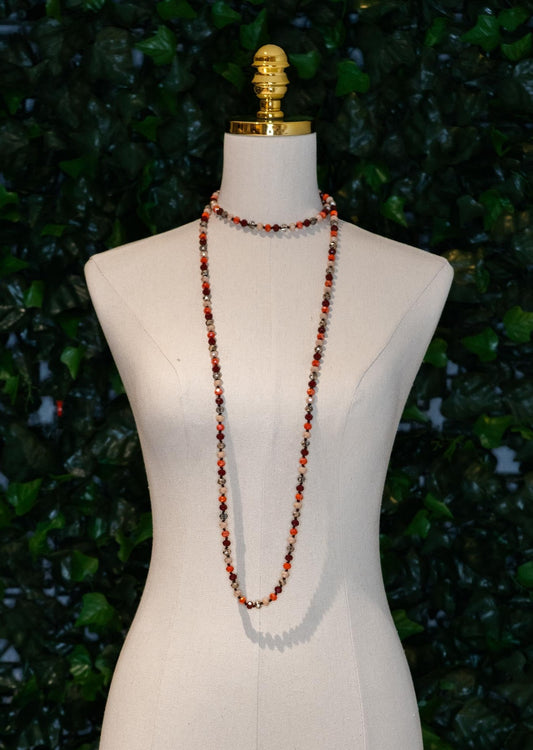 Beaded Knot Necklace Orange Red & Blush