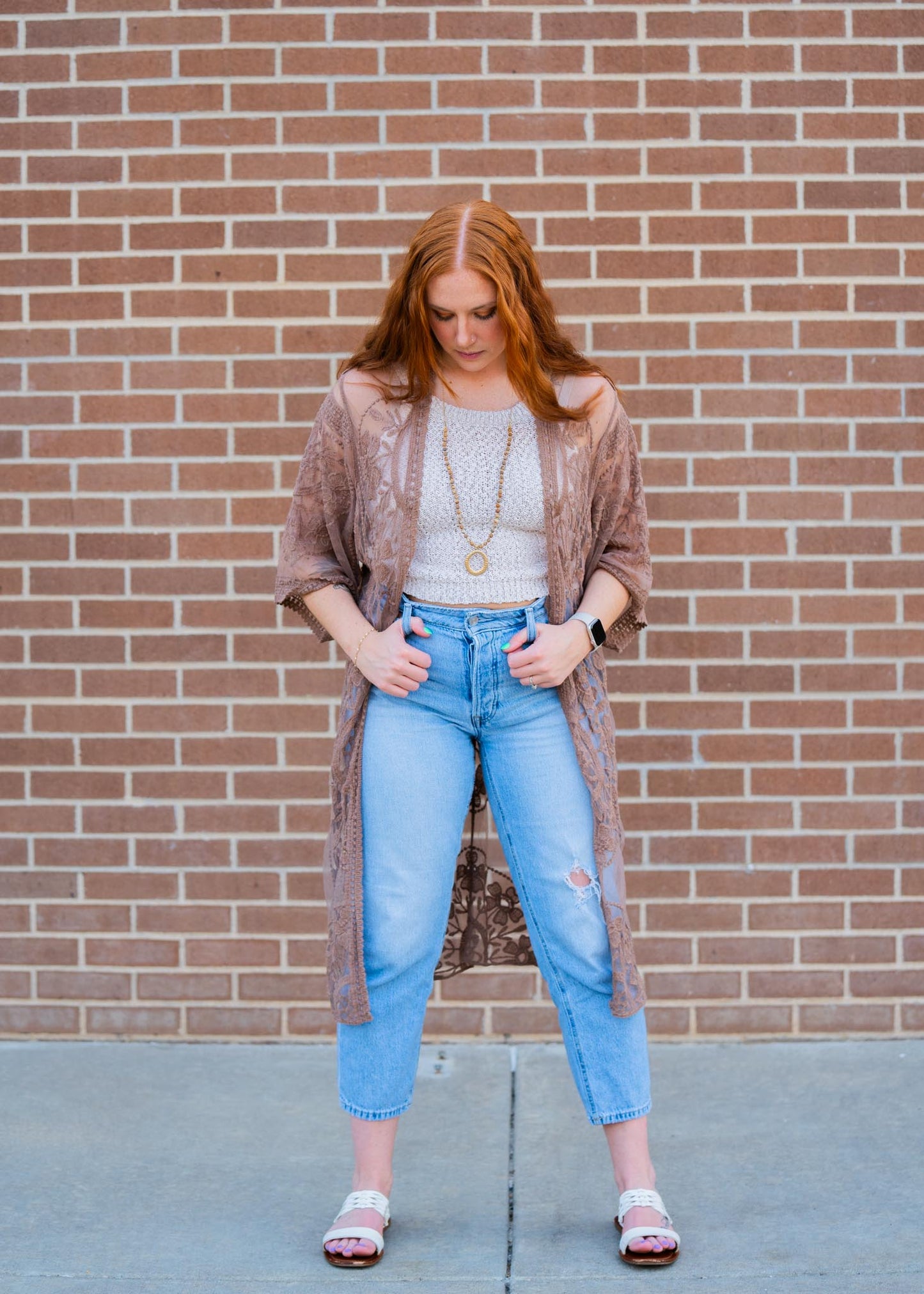 Lace Duster Kimono Brown