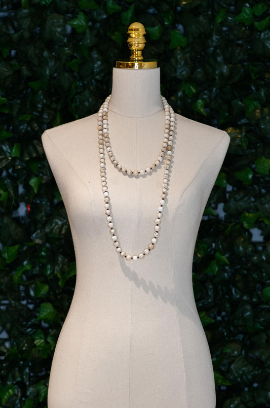 White Authentic Stone Beaded Knot Necklace