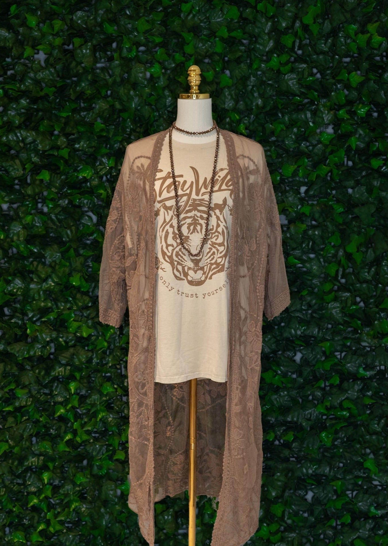 Lace Duster Kimono Brown