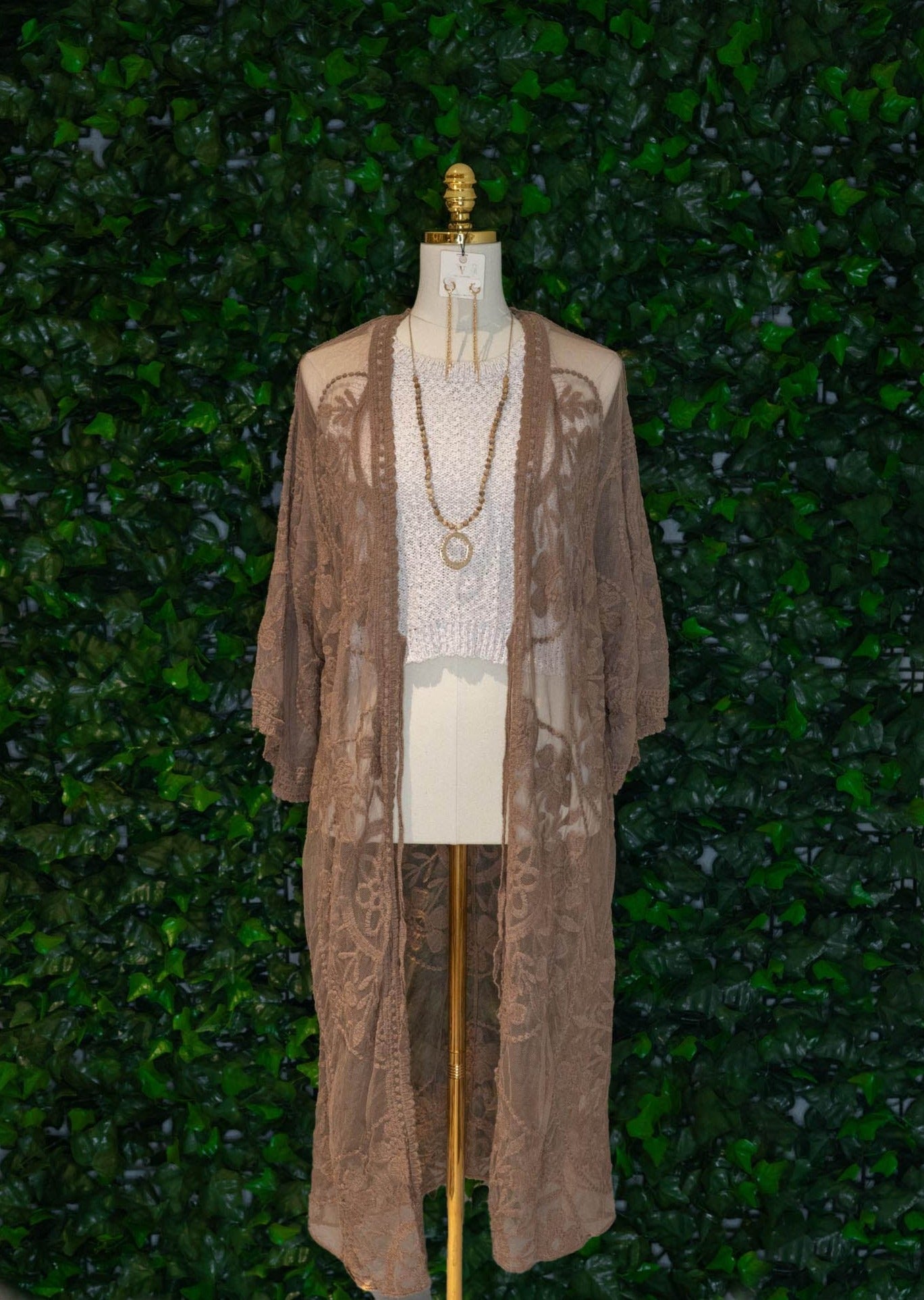 Lace Duster Kimono Brown