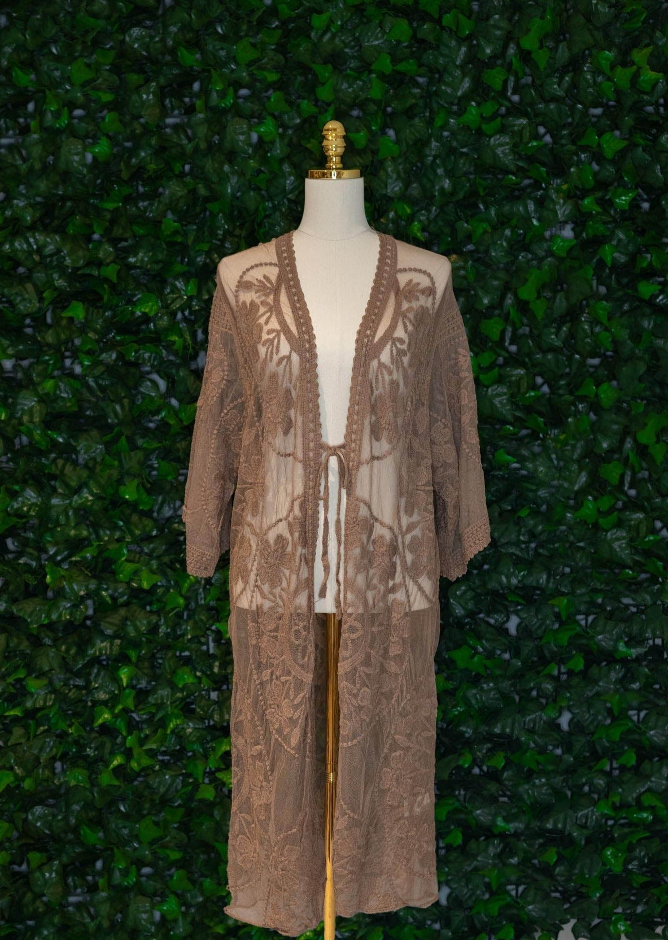 Lace Duster Kimono Brown