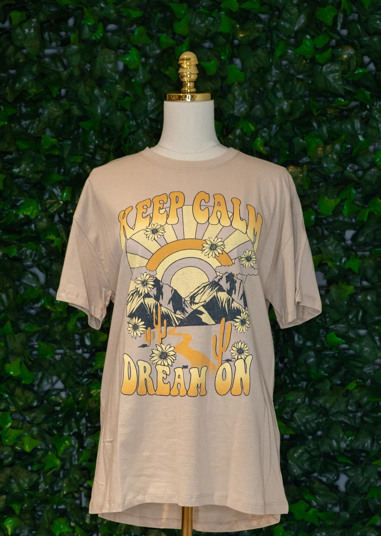 Keep Calm Dream On Taupe Graphic Tee